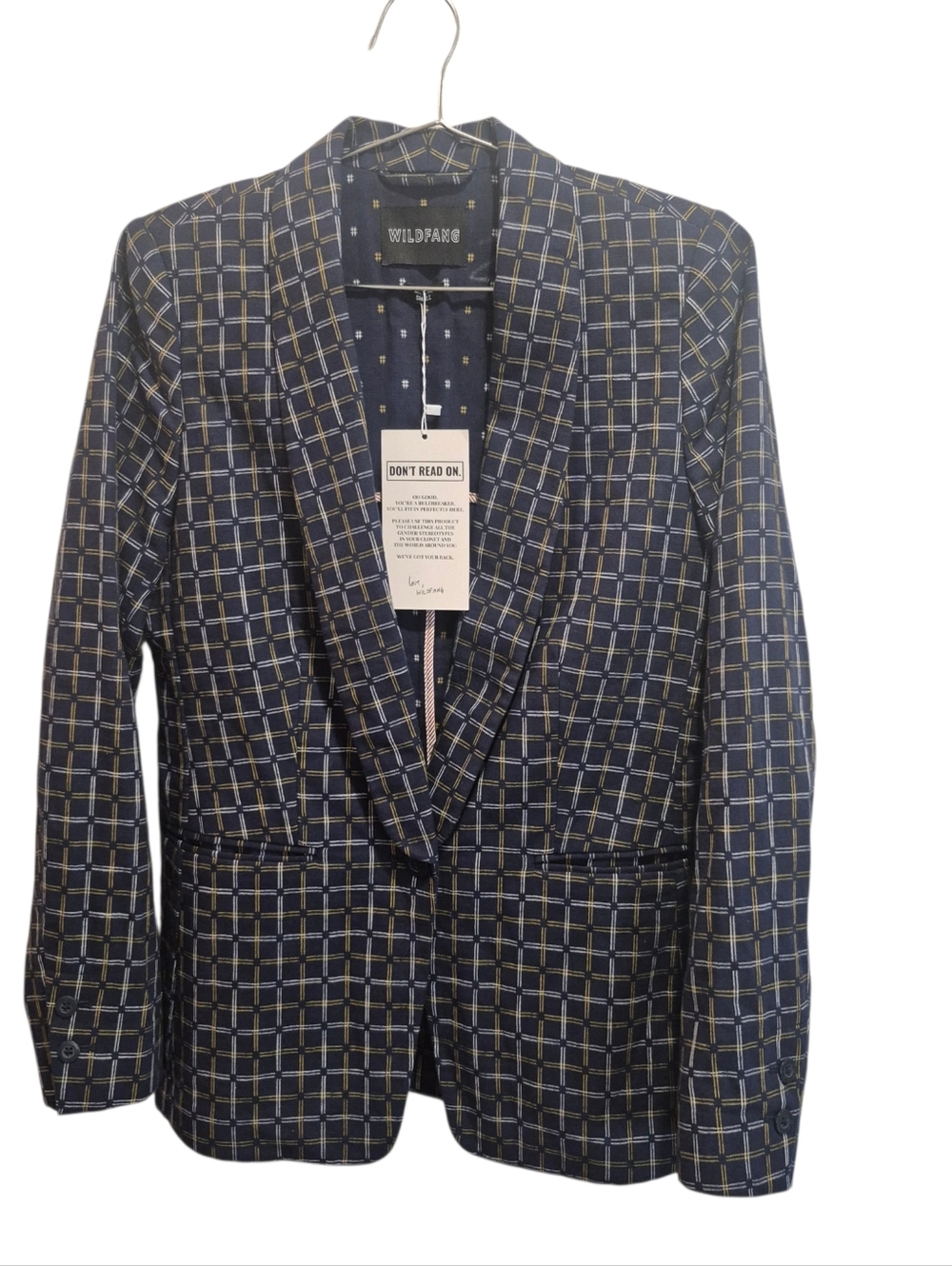 New Wildfand Essential Tux Blazer Size Small Grid Navy Blue Jacket NWT